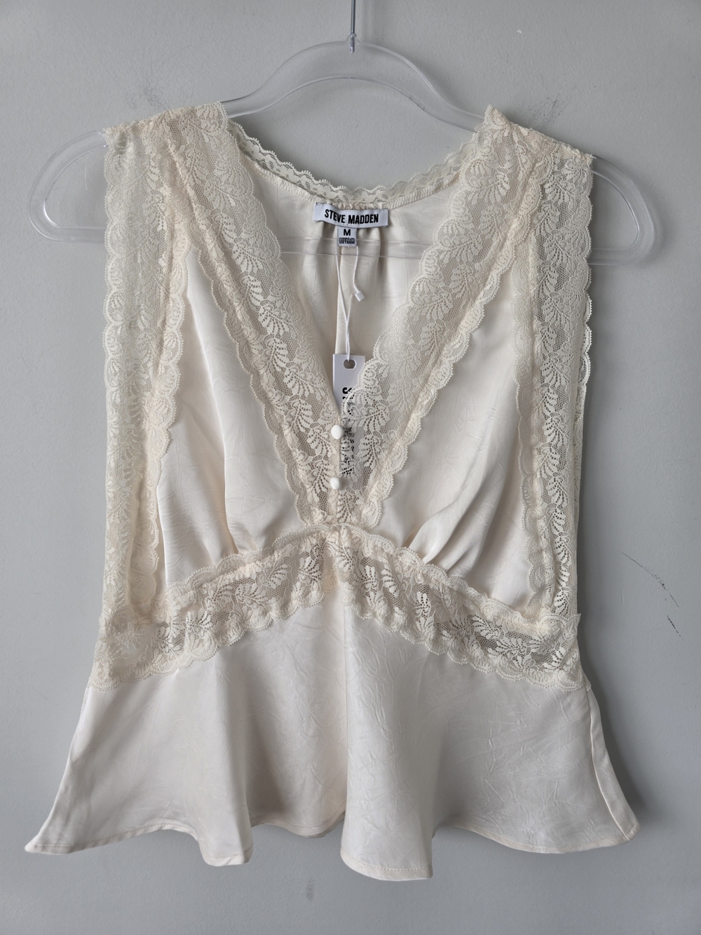 Steve Madden Lace Trim Satin Tank Top M Cream NWT